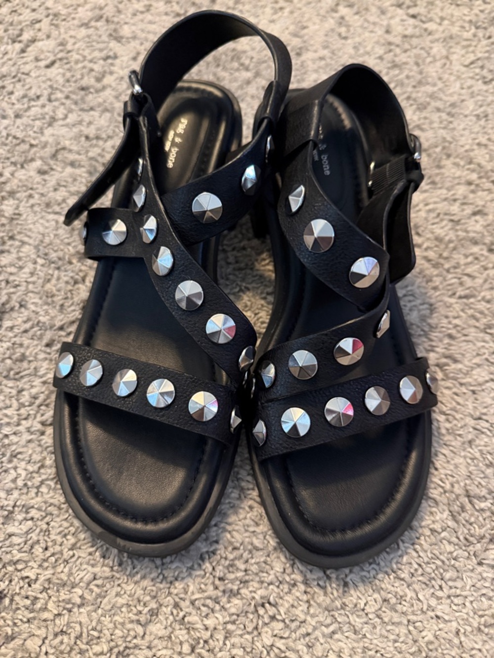 rag & bone Black Studded Leather Gladiator Sandals